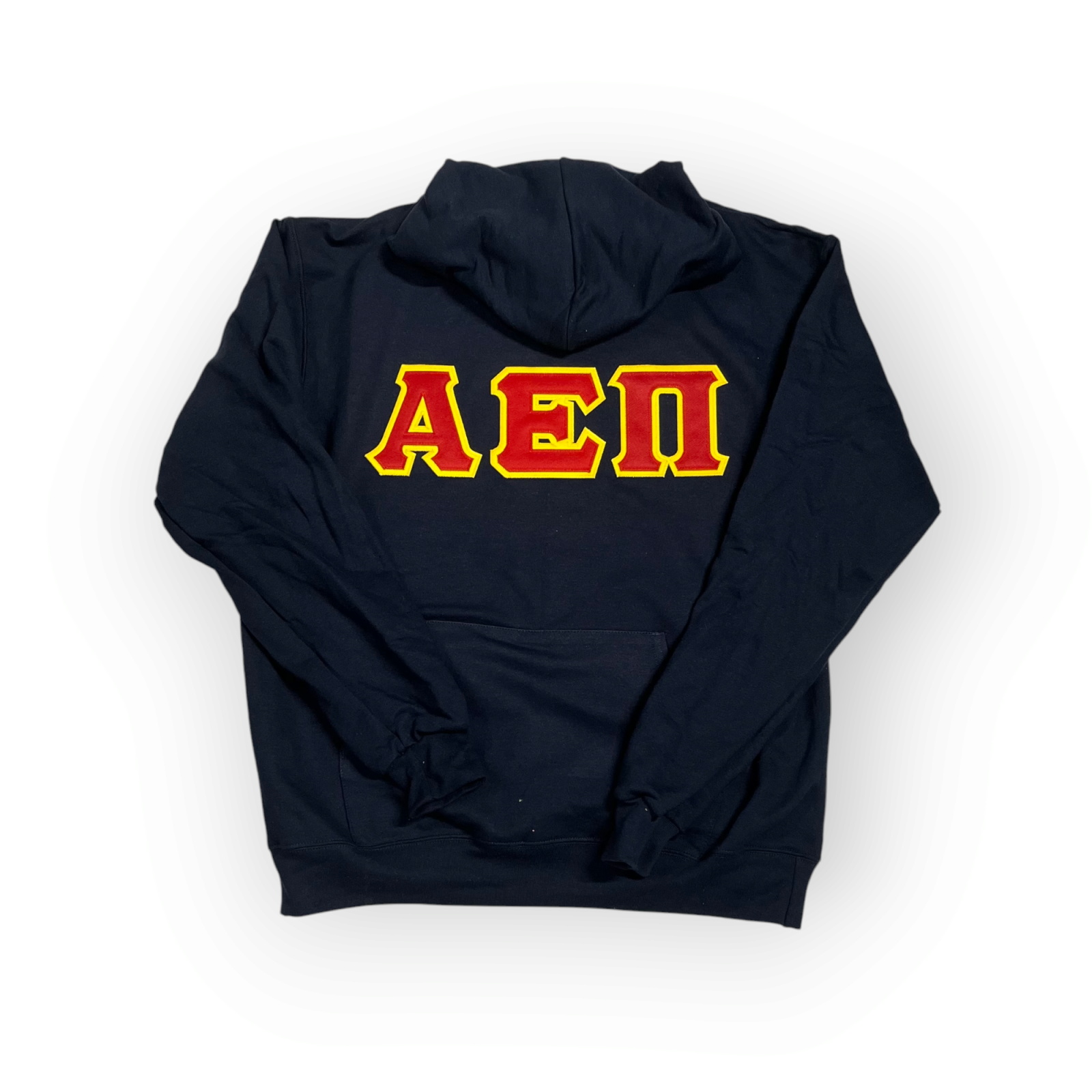 Shop AEPi Fraternity Letter Hoodie - Navy, Red & Maize